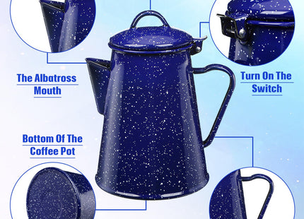 Dandat 60 oz Enamel Coffee Pot Set with 6 Pcs 12oz Mug, Blue Campfire