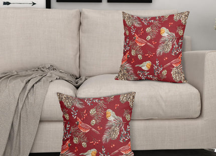 Kawani Christmas Pillow Covers 16X16 Inch Red Cardinal Pinecone Berry Leaves Decorative Pillow Cases Set of 2 Winter Xmas Throw Pillows Seasonal Farmhouse Home Decor for Sofa Couch Cushion Outdoor