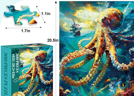 300 Piece Puzzle for Adults, Ocean Sailboat Octopus Jigsaw Puzzle 300 Piece