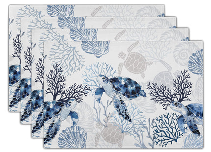 Granbey Coastal Placemats Set of 4 - Nautical Place Mats 12x18 Beach Table Mats Sea Turtle Coral Kitchen Mats for Party Dining Table