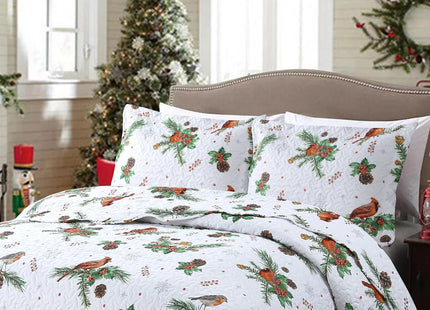 MarCielo 3 Pcs Christmas Quilt Set, Rustic Lodge Cardinals Bedspread, King