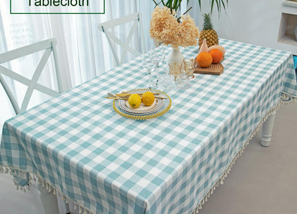 Midsummer Breeze Coastal Aqua Checkered Tablecloth Square 55”x55”
