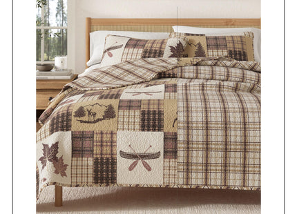 Great Bay Home Lodge Quilt Set - 3-Piece Full/Queen Size Rustic Bedding Set - Lightweight, All-Season, Reversible Bedspread (Deer & Leaf Patchwork)