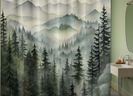 QGHOT Sage Green Forest Shower Curtain, 72x72 in, Mountain Rustic Pine Tree