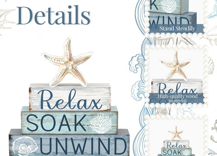 Cinnvoice 4 Pcs Coastal Relax Soak Unwind Bathroom Decor Sign