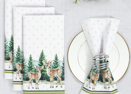Arquiel Winter Woodland Deer Cloth Napkins Set of 6, 100% Cotton
