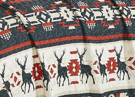 ESCA Farmhouse Lodge Animal Print Navy Bedspread Set Queen Size 3-Piece Red and Blue Deer and Bear Rustic Quilt