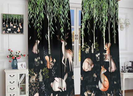 SENRUEGT Forest Animal Curtains, Watercolor Cartoon Woodland Plants Animals Bears Moose Mushrooms Printed Curtains for Kids Boys and Girls Bedroom Window Drapes 42x45 Inch, Style-9