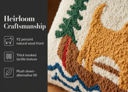 Mud Pie Canoe Hook Wool Pillow, Rustic Lodge Cabin Throw Pillow Decor