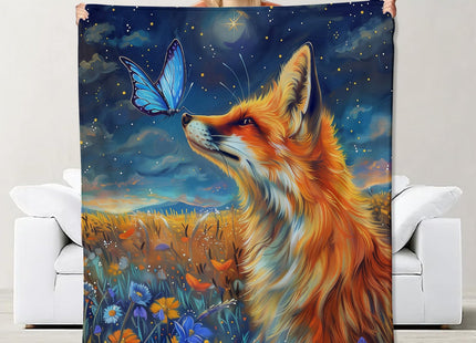 Fox Blanket for Boys Girls Kids, Flannel Fox Blankets Gifts, Butterfly Floral Fox Throw Blanket for Sofa Couch Bed Living Room Soft Warm Cozy Fox Decor 50" x 40"