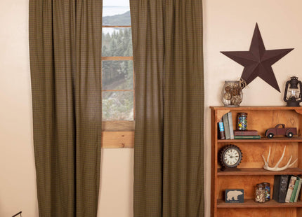 VHC Brands Tea Cabin Rustic 84"x40" Green Plaid Panel Pair Rod Pocket Cotton Tie Back(s) Window Curtains