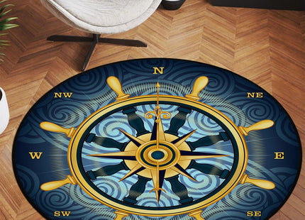 keepcute 6 ft Round Compass Rose Area Rug Nautical Non Slip Floor Mat