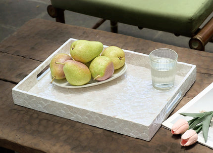 CHI AN HOME 15.8" x 11.8" Capiz Shell Decorative Tray, Coastal Serving Tray
