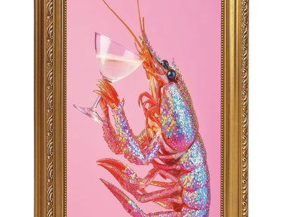 Gold Framed Trendy Pink Cocktail Lobster Canvas Wall Art 12X16in