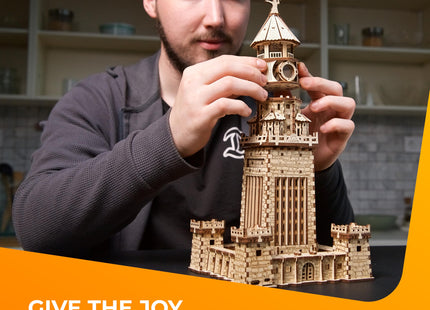 UGEARS Lighthouse of Alexandria 3D Wooden Puzzle for Adults – Wooden Model Kit with LED Night Light, DIY Building Hobby Set, Ancient World Landmark, Home Decor, Brain Teaser, Creative