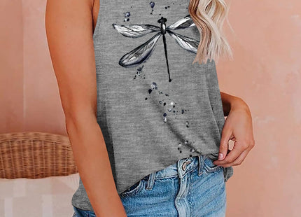 Dragonfly Printed Tank Tops Womens Crew Neck Sleeveless Summer Cute Tops Loose Fit Casual Shirts (Dragonfly Grey, XX-Large)