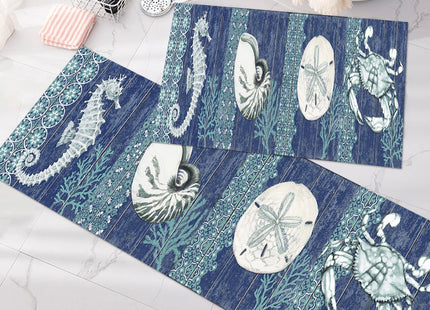 GUBIYU Kitchen Rugs Sets 2 Piece Floor Mats Sea Underwater Submarine Blue Crab Durable Doormat Nautical Ocean Animal Area Rugs Washable Runner Carpet Set Non Slip Fantastic Crab Kitchen Rugs and Mats
