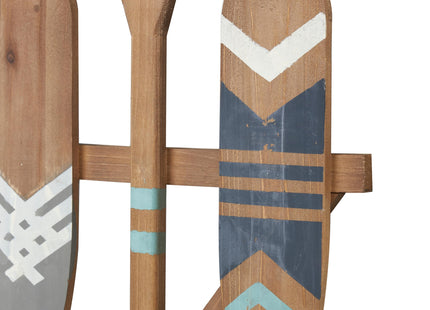 Deco 79 Wood Paddle Home Wall Decor Novelty Canoe Oar Wall Sculpture with Arrow and Stripe Patterns, Wall Art 21" x 2" x 36", Brown