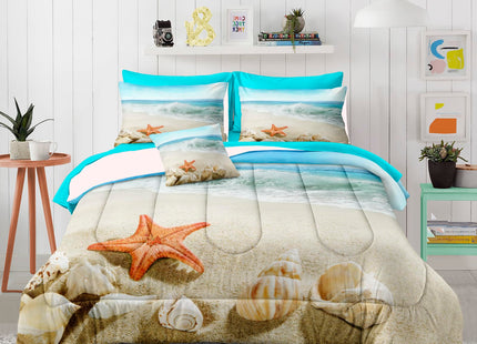Bedbay Beach Comforter Set 8 Pcs Queen Bed in a Bag Coastal Bedding Ocean Beach Themed Bedding Set Queen Comforter with Sheets Turquoise Seaside Starfish Quilt Set (Aqua,Queen)