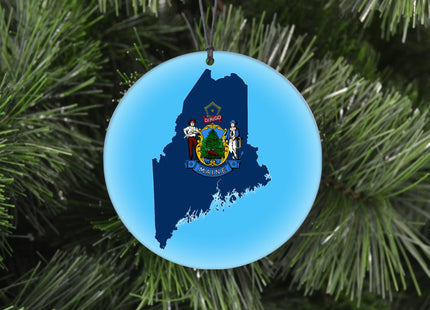 Maine Christmas Ornament - Frost Edge, State Flag and Map, 2026 Gift