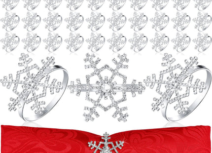 Patelai 12 Pieces Christmas Snowflake Napkin Rings Rhinestone, Silver