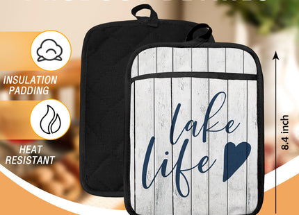 GOOZHO Lake Life Gifts Pot Holders with Pockets, Lake Life House Gifts for Women Oven Pot Holders Heat Resistant Oven Mitts Hot Pads for Kitchen Baking Cooking