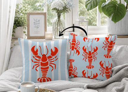 HIWX Blue Coastal Beach Lobster 18x18 Pillow Covers Double-Sided, Preppy Beach Room Decor, Ocean Beachy Crawfish Decorative Pillow Covers for Couch Bed Home Bedroom Living Room Decor