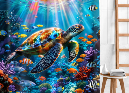 Mitpok Sea Turtle Shower Curtain Ocean Beach Coastal Fish Bathroom Decor