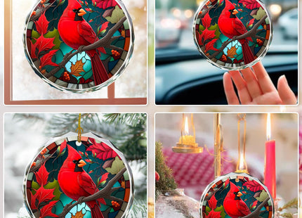 Cardinal Stained Glass Ornament - Christmas Tree Decorations, Cardinal Ornaments for Christmas Tree, Gift Exchange
