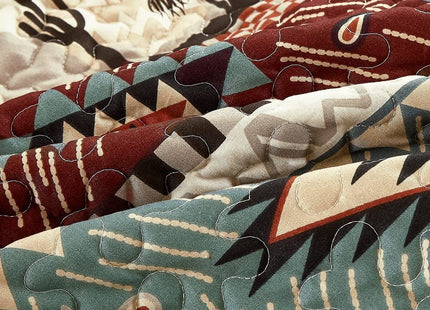 Jaba/WPM Western Teal/Beige/Burgundy Cowboy Desert Southwestern Print Bedspread 3 Piece west Theme Cabin Lodge Ranch Design Coverlet Quilt Set-Kadence 22366