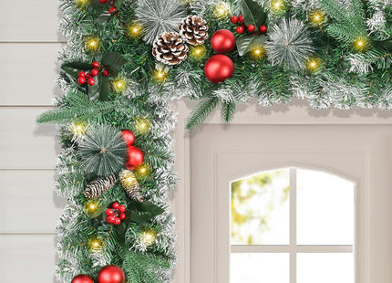 Beinhome 9 Ft Pre-Lit Christmas Garland, Artificial Christmas Door Garland with Lights Timer, Pine Cone Garand Decorations for Home Stairs Table Fireplace Xmas Festival Decor