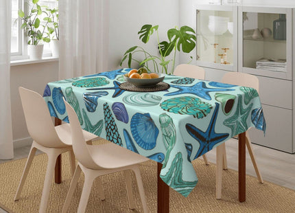 Navy Blue Teal Nautical Starfish Beach Coastal Sea Beachy Waterproof Picnic Party Rectangle Table Cloth Cover Decorations Fabric 54 X 72 Inches Rectangle Tablecloth Home Dining Room Kitchen Decor