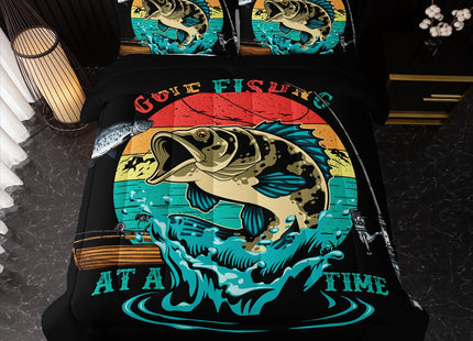 Nttopship Big Pike Fish Comforter Set,Bass Fishing Comforter Set for Boys Girls Children Fishing and Hunting Room Decor Twin Size with 2 Pillow Case