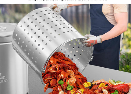 ROVSUN 62QT Stainless Steel Seafood Boil Pot With Strainer Basket, Lid & Hook, Versatile Stock for Crab, Lobster, Shrimp Boiling, Heavy-Duty Turkey Fryer for Outdoor Cooking & Gatherings