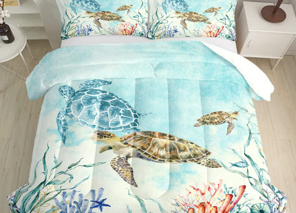 CVHOUSE Ocean Watercolor Sea Turtle Bedding Set - Kids Teens Comforter, Duvet, Quilt Set - Twin Size