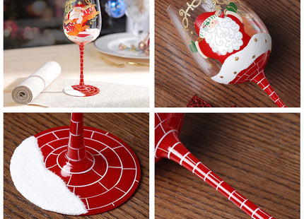 NymphFable Santa Reindeer Hand-Painted Wine Glass Christmas Gift, 15 oz