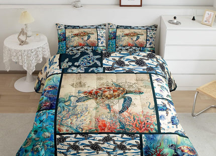 Octopus Bedding Set Twin Size, Kids 3D Sea Turtle Crab Comforter Set, Boys Tortoise Nautical Duvet Set, Girls Ocean Life Patchwork Quilt, Underwater World Bedding Comforter Sets with 1 Pillowcase