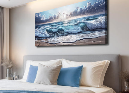 Beach Canvas Wall Art, Sunrise Seascape Painting, Coastal Wall Art 20"x40"