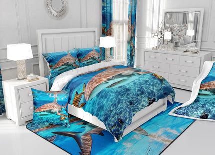 Erosebridal 3D Shark Bedding Set Underwater World Fish Comforter Cover,Nautical Sea Animal Duvet Cover Blue Ocean Marine Life Quilt Cover Under Sea Sealife Bedroom Decor Queen Size