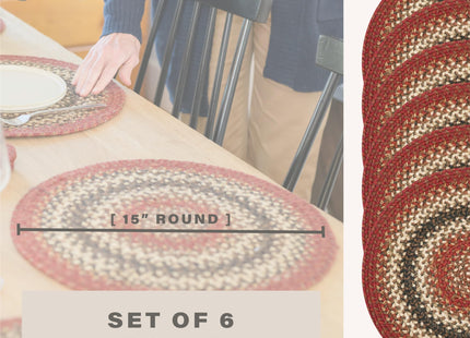 Homespice Chester Braided Placemats for Cabin Decor, Round 15" Set of 6