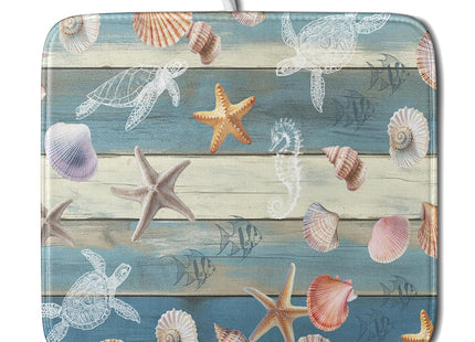 Giwawa Coastal Starfish Dish Drying Mat Summer Sea Turtle Drainer Rack Mat Absorbent Microfiber Kitchen Countertop Protector Dishes Pad 16x18 inch