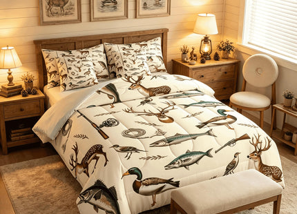 Feelyou Hunting Fishing Comforter Set Deer Bedding Set Twin Size 7 Pieces