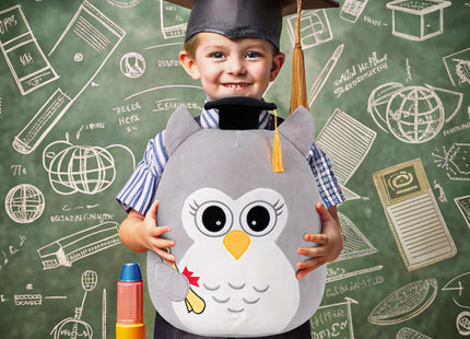 OurHonor Graduation Owl Plush 18in, Grey Owl Stuffed Animal with Cap