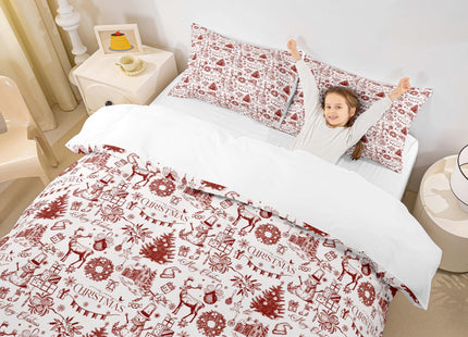 Merry Christmas Duvet Cover Set Full Size,Xmas Tree Snowman Elk Comforter Cover Rustic Cabin Bedding Set 3Pcs for Kids Teens Girls Boys Bedroom Decor Sketch Red Beige Quilt Cover,2 Pillowcases