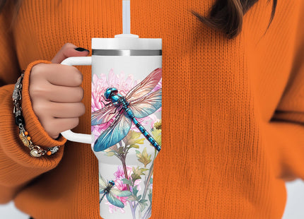AMZUShome 40 OZ Dragonfly Tumbler with Handle.Dragonfly Lover Gifts.Unique Birthday Christmas Gifts for Dragonfly Lover.Personalized 40 OZ dragonfly Tumbler Gifts for Women Men.