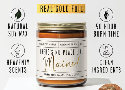 Maine Gifts, Maine Decor for Home - 'There's No Place Like Maine Candle, w/Eucalyptus, Spearmint & White Tea I Maine Souvenirs I Maine State Gifts I 9oz Jar, 50Hr Burn, USA Made