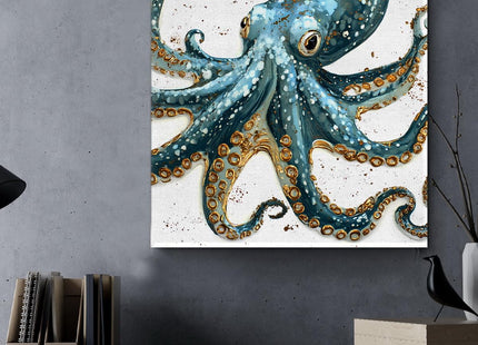 Nautical Octopus Canvas Wall Art Octopus Ocean Theme Print Poster Coastal Framed Picture Painting for Home Beach House Bedroom Wall Decor 8x10 Inch