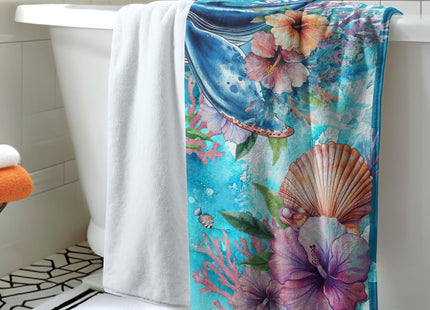 GAIIIIYOU Flower Whale Decorative Bathroom Towel - Blue Fish Microfiber Beach Towel Ocean Bath Sheet for Women Home Decor