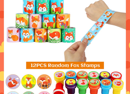 Fox Party Favors, 132PCS Fox Themed Birthday Party Supplies, Fox Gifts Goodie Bag Stuffers Stickers Stamps Toys Pinata Prizes for Jungle Safari Party Woodland Creatures Fox Birthday Party Decorations