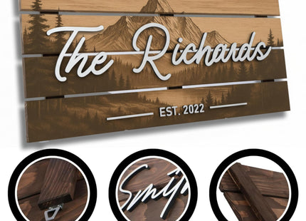 Personalized 3D Rustic Lakeside Cabin Sign - Custom Wood Last Name & Established Date Sign | Farmhouse Lake Decor Wedding Gift | Fisher & Outdoors Theme 28x13" (Large)